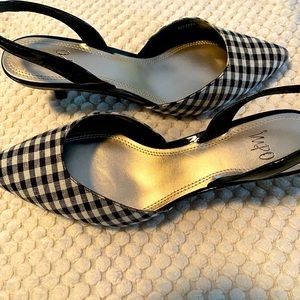 Checked kitten heel sling backs